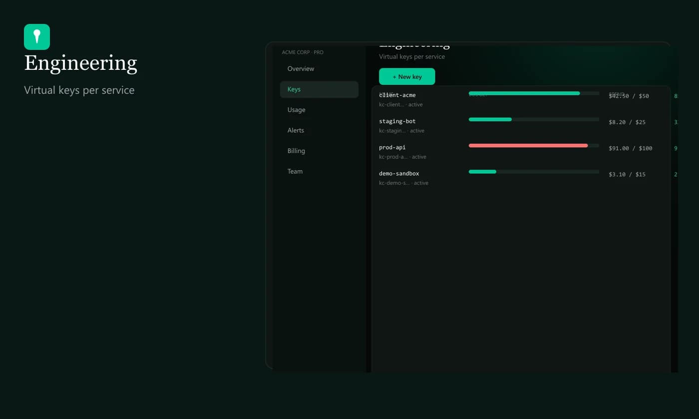 فريق هندسي بيستخدم مفاتيح API افتراضية عبر KeyC